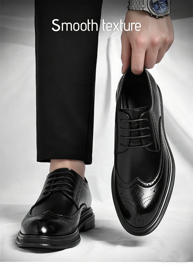 Men's Brogue Leather Shoes Fashionable Comfortable Business Formal Retro Derby Shoes UK Style Carved Floral Design-sjx26