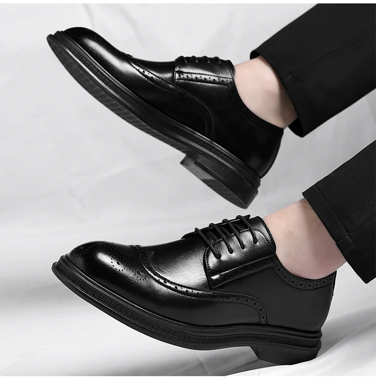 Men's Brogue Leather Shoes Fashionable Comfortable Business Formal Retro Derby Shoes UK Style Carved Floral Design-sjx26