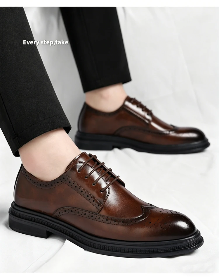 Men's Brogue Leather Shoes Fashionable Comfortable Business Formal Retro Derby Shoes UK Style Carved Floral Design-sjx26