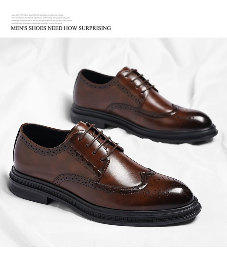 Men's Brogue Leather Shoes Fashionable Comfortable Business Formal Retro Derby Shoes UK Style Carved Floral Design-sjx26