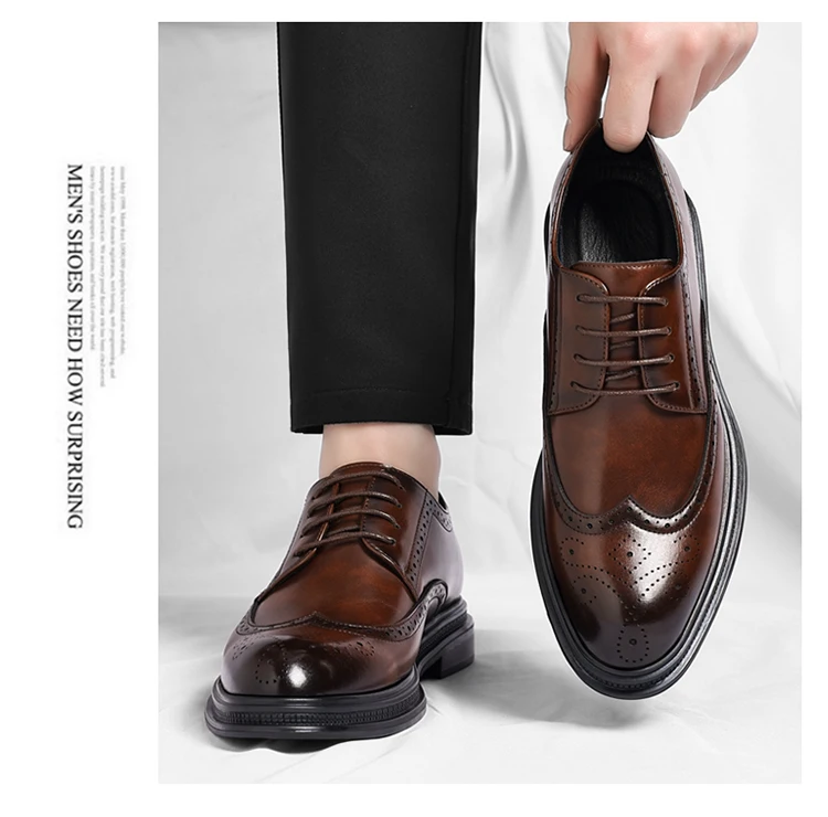 Men's Brogue Leather Shoes Fashionable Comfortable Business Formal Retro Derby Shoes UK Style Carved Floral Design-sjx26