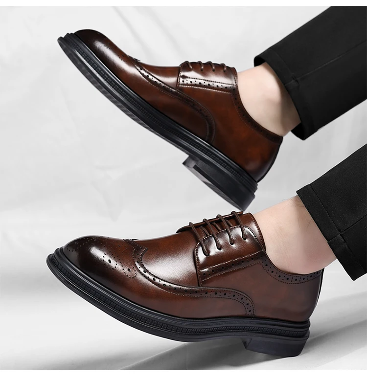 Men's Brogue Leather Shoes Fashionable Comfortable Business Formal Retro Derby Shoes UK Style Carved Floral Design-sjx26