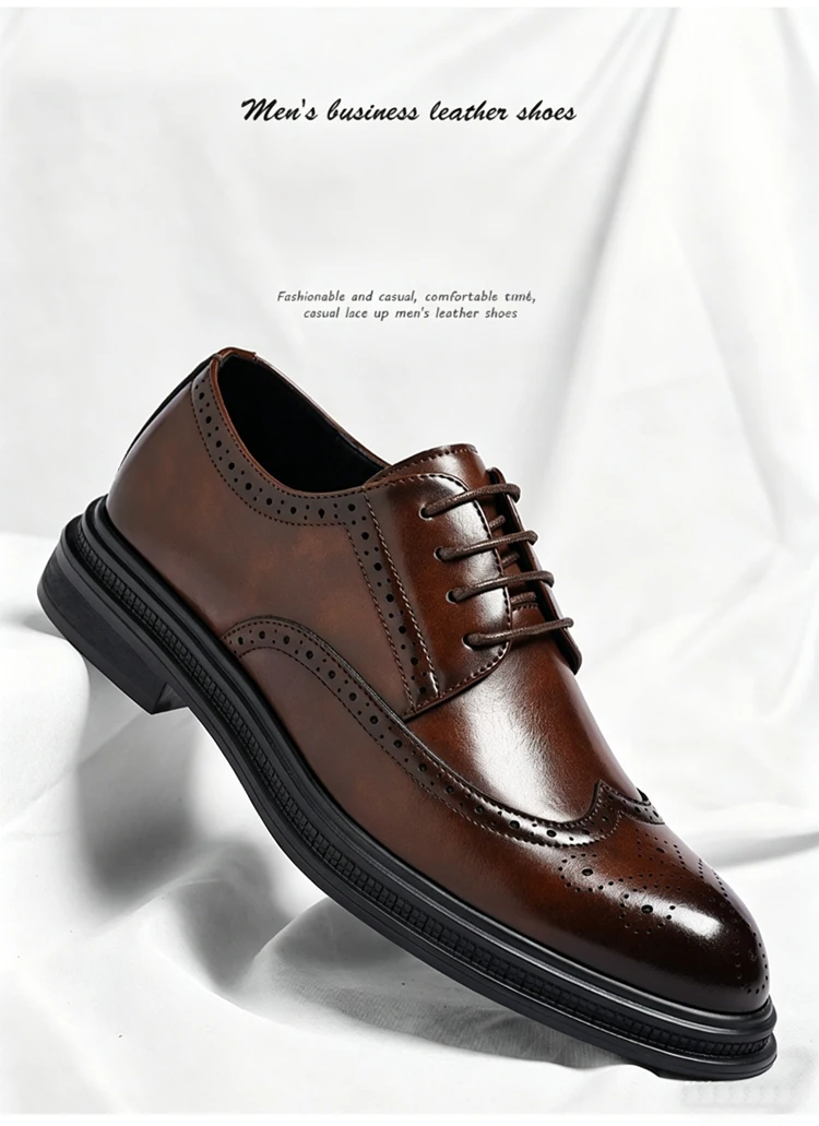 Men's Brogue Leather Shoes Fashionable Comfortable Business Formal Retro Derby Shoes UK Style Carved Floral Design-sjx26