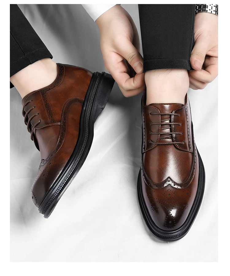 Men's Brogue Leather Shoes Fashionable Comfortable Business Formal Retro Derby Shoes UK Style Carved Floral Design-sjx26