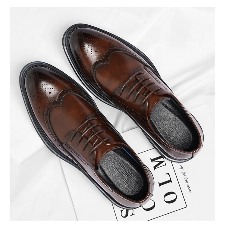 Men's Brogue Leather Shoes Fashionable Comfortable Business Formal Retro Derby Shoes UK Style Carved Floral Design-sjx26