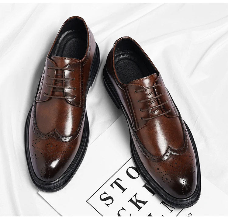 Men's Brogue Leather Shoes Fashionable Comfortable Business Formal Retro Derby Shoes UK Style Carved Floral Design-sjx26