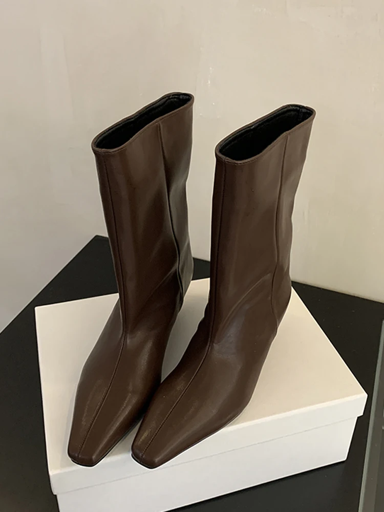 Eilyken Winter Soft Leather Pointed Toe Women Ankle Boots Designer Vintage Wedges Heel Concise Shoes Modern Ladies Botas