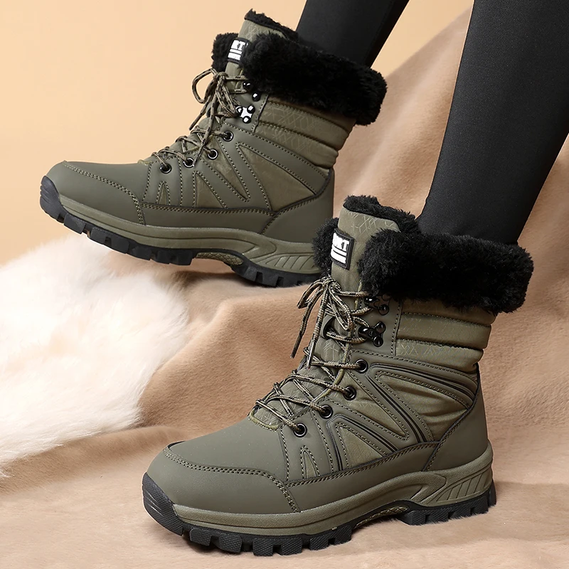 Women Snow Boots Waterproof Winter Keep Warm Plush Cotton Boots Platform Ankle Boots Snow Shoes Fur Outdoor Short Boots Fashion