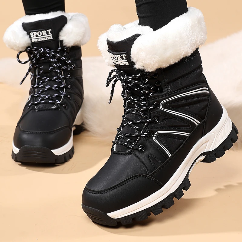 Women Snow Boots Waterproof Winter Keep Warm Plush Cotton Boots Platform Ankle Boots Snow Shoes Fur Outdoor Short Boots Fashion