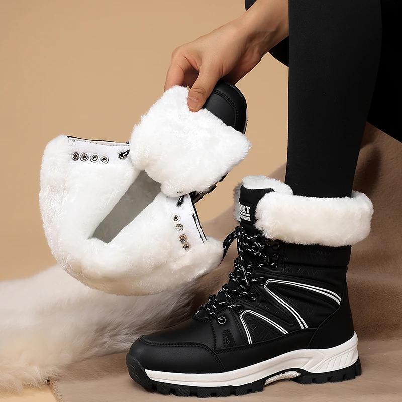 Women Snow Boots Waterproof Winter Keep Warm Plush Cotton Boots Platform Ankle Boots Snow Shoes Fur Outdoor Short Boots Fashion