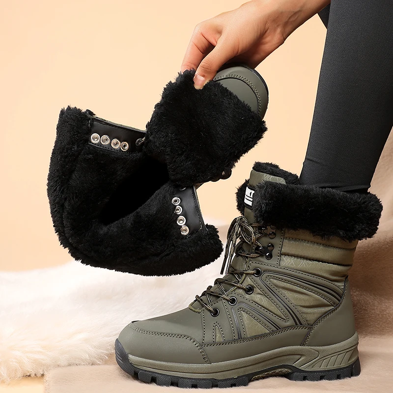 Women Snow Boots Waterproof Winter Keep Warm Plush Cotton Boots Platform Ankle Boots Snow Shoes Fur Outdoor Short Boots Fashion