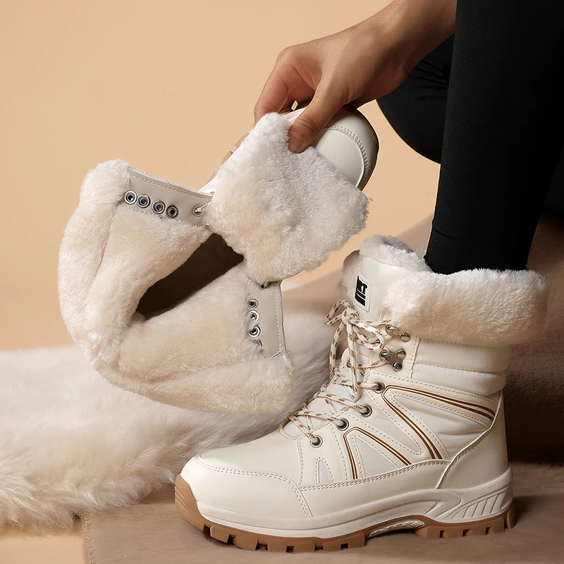 Women Snow Boots Waterproof Winter Keep Warm Plush Cotton Boots Platform Ankle Boots Snow Shoes Fur Outdoor Short Boots Fashion