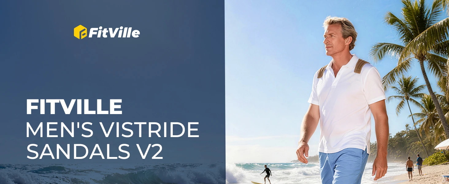 FitVille Mens Beach Sandals Wide Toe Box Walking Athletic Sandal For Men With Arch Support Cushion Slip-Resistant Beach Shoes
