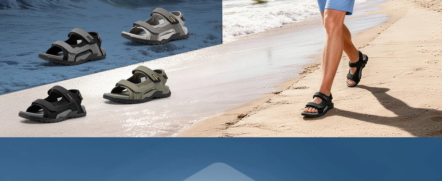 FitVille Mens Beach Sandals Wide Toe Box Walking Athletic Sandal For Men With Arch Support Cushion Slip-Resistant Beach Shoes