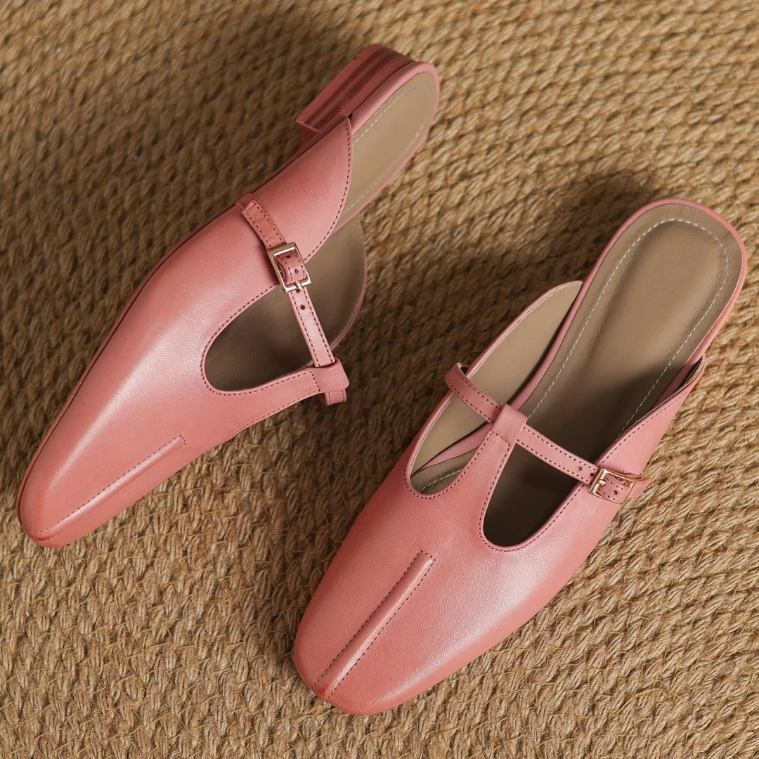 danxuefei plus size 34-41 women's cow leather t-strap slip-on flats summer slides sandals casual female soft comfortable mules