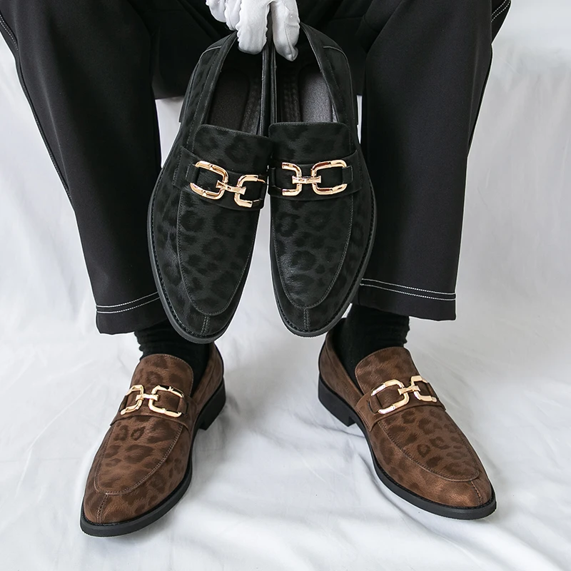 Men Loafers Shoes Suede Color Low Heel Trendy Business Men Shoes