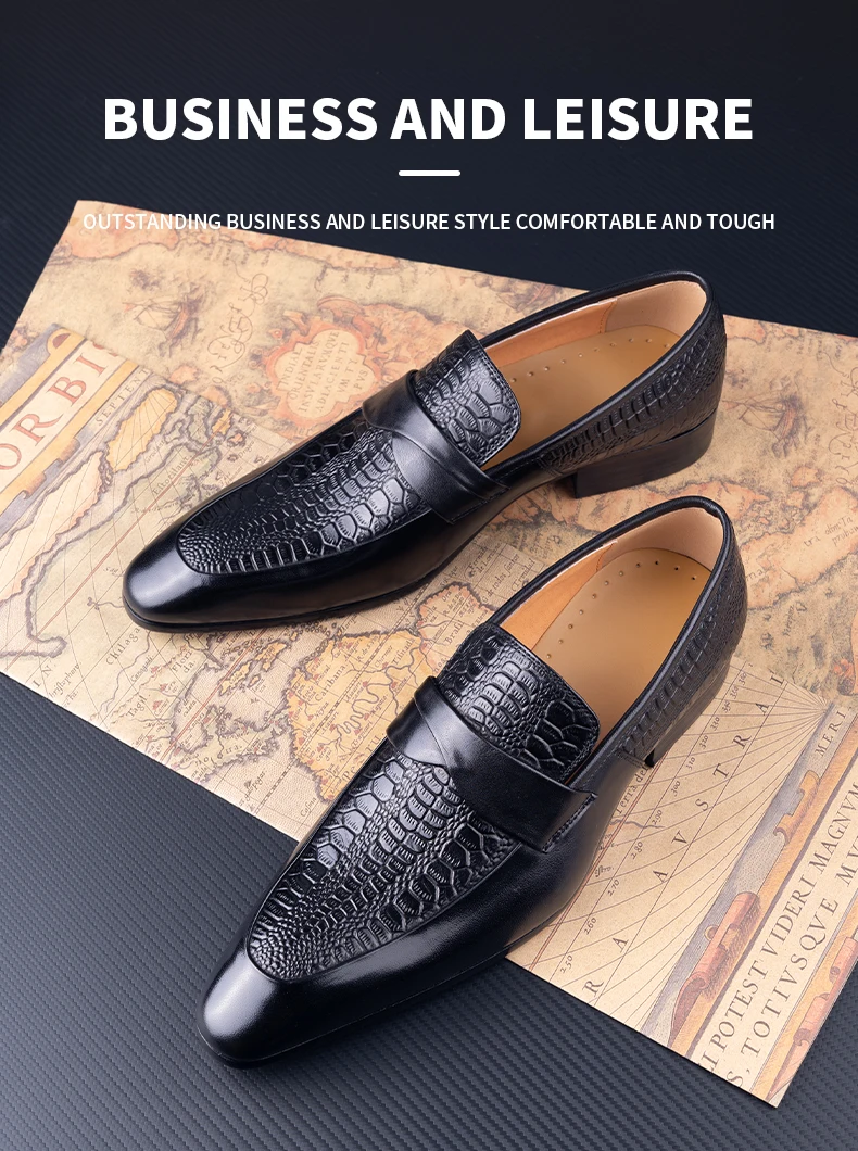 Genuine Leather Shoes For Men Dress British Business Party Slip on Black Point Toe Fashion Casual Formal Suit Handmade Men Shoes