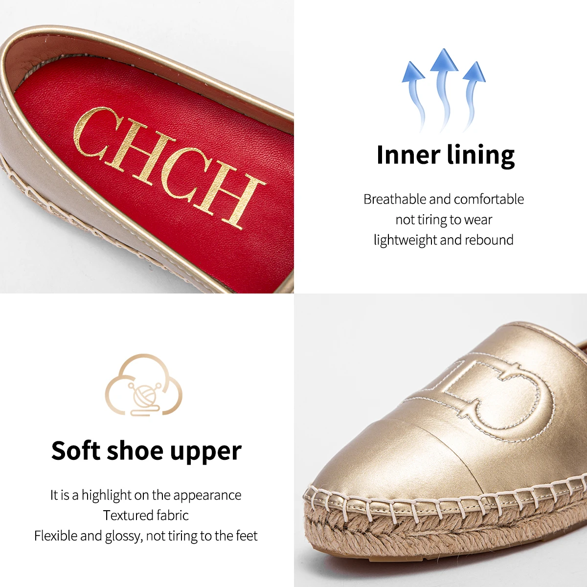 CHCH Loafers Beach Shoes PU Loafers Fisherman Shoes Straw Bottom Shoes