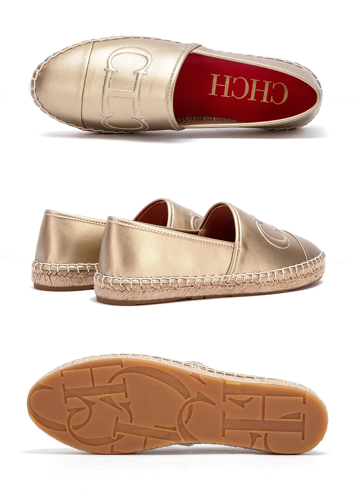 CHCH Loafers Beach Shoes PU Loafers Fisherman Shoes Straw Bottom Shoes