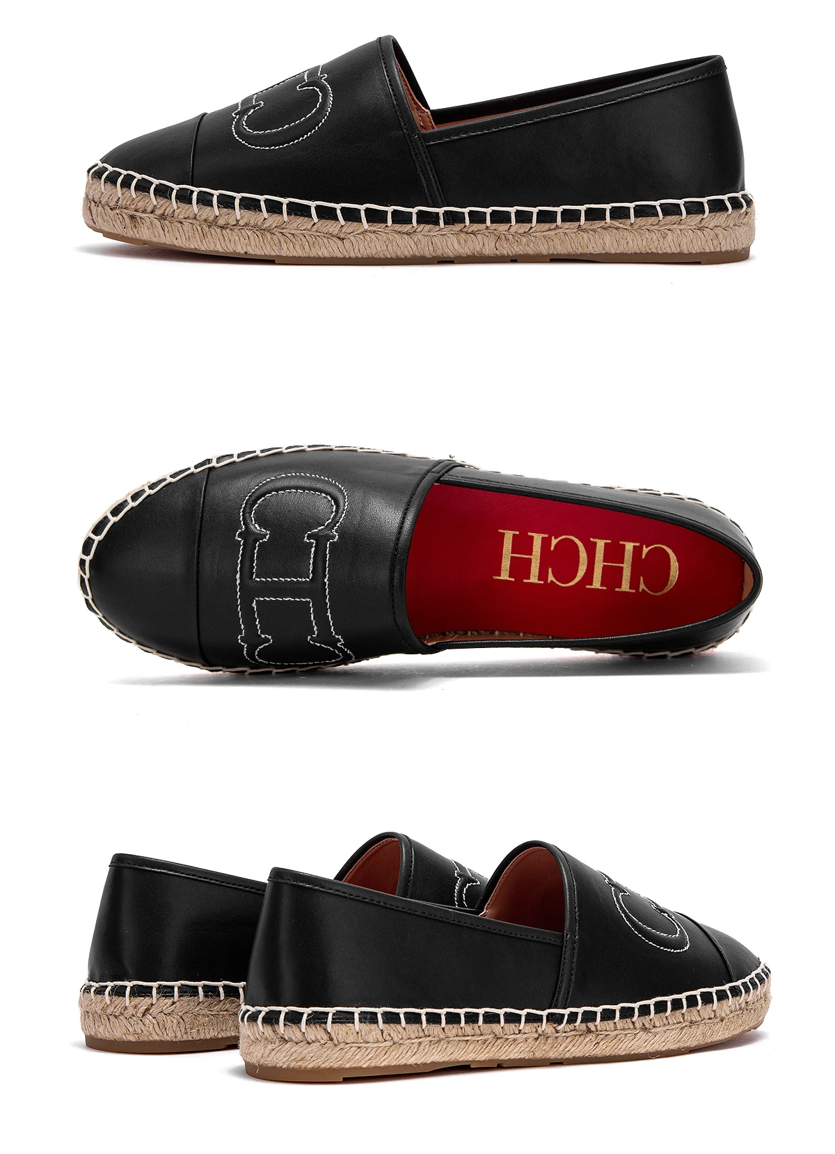 CHCH Loafers Beach Shoes PU Loafers Fisherman Shoes Straw Bottom Shoes