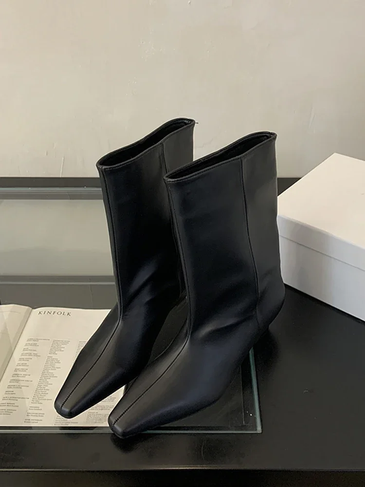 Eilyken 2026 Vintage Soft Leather Pointed Toe Women Ankle Boots Autumn Winter Wedges Heel Shoes Concise Ladies Modern Booties