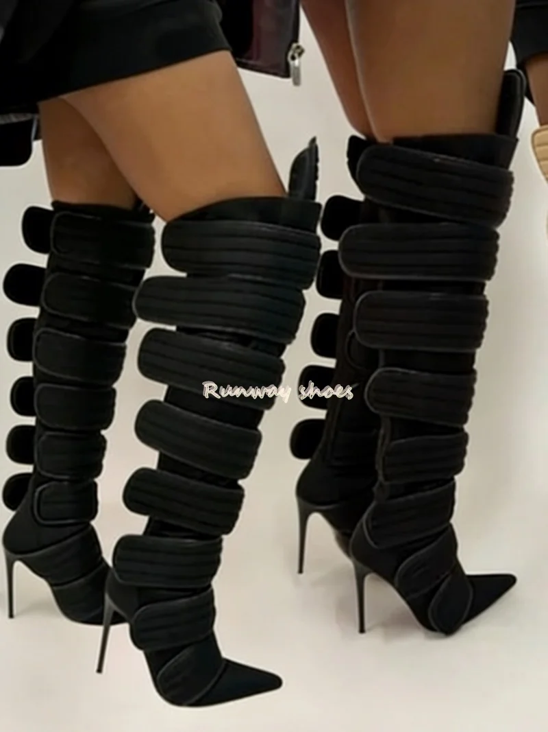 Pointed Multiple Broadband Connections Women's Mid-calf Boots Stilettos Spring And Autumn Style Retro Style Luxury Women's Shoes