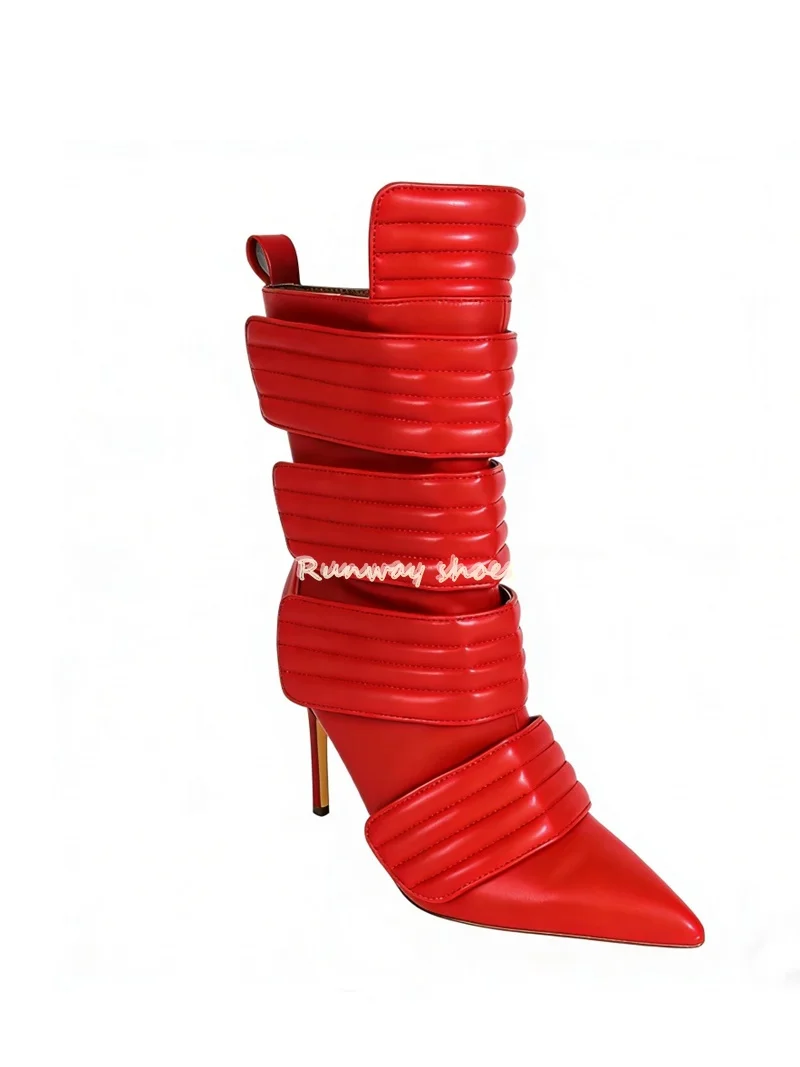 Pointed Multiple Broadband Connections Women's Mid-calf Boots Stilettos Spring And Autumn Style Retro Style Luxury Women's Shoes