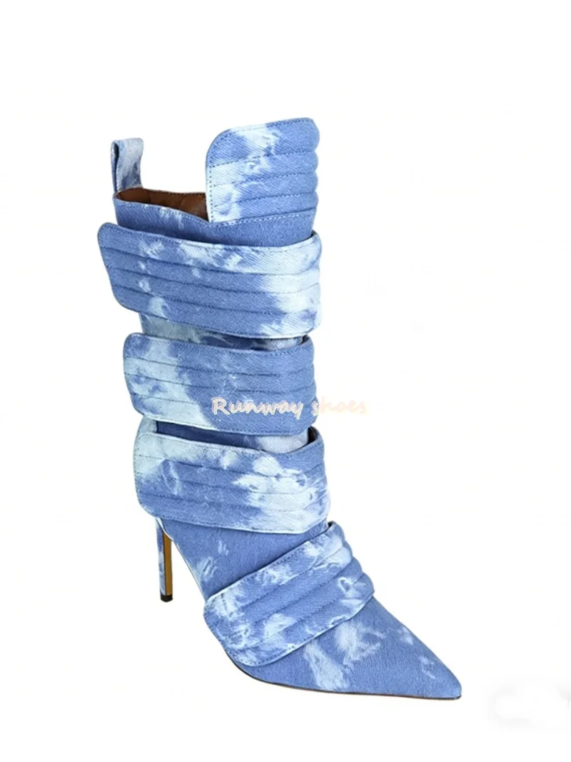 Pointed Multiple Broadband Connections Women's Mid-calf Boots Stilettos Spring And Autumn Style Retro Style Luxury Women's Shoes