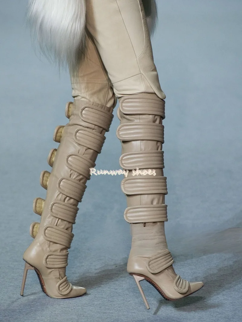 Pointed Multiple Broadband Connections Women's Mid-calf Boots Stilettos Spring And Autumn Style Retro Style Luxury Women's Shoes