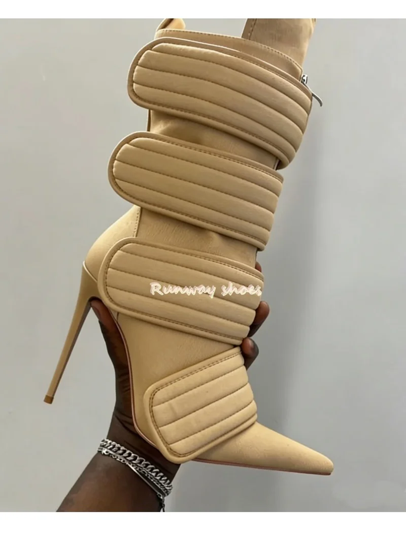 Pointed Multiple Broadband Connections Women's Mid-calf Boots Stilettos Spring And Autumn Style Retro Style Luxury Women's Shoes