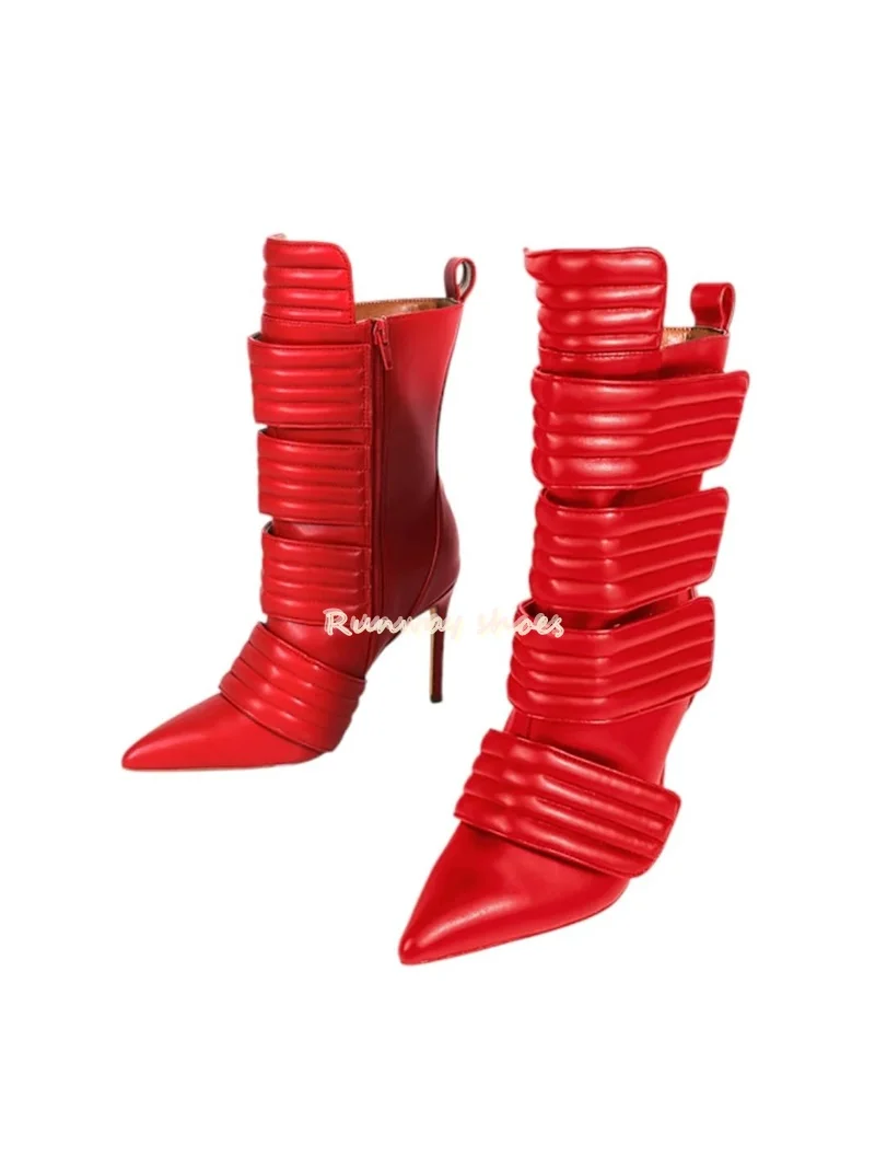 Pointed Multiple Broadband Connections Women's Mid-calf Boots Stilettos Spring And Autumn Style Retro Style Luxury Women's Shoes