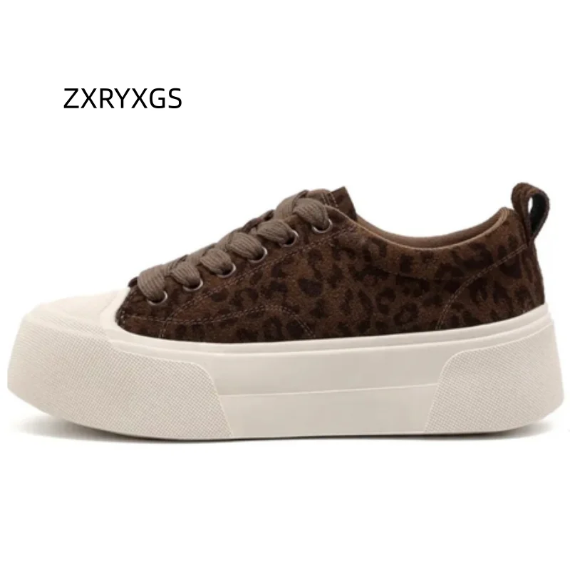 ZXRYXGS Frosted Cowhide Platform Shoes Height Increasing Sneakers 2026 New Lace-up Fashionable Versatile Casual Shoes for Women