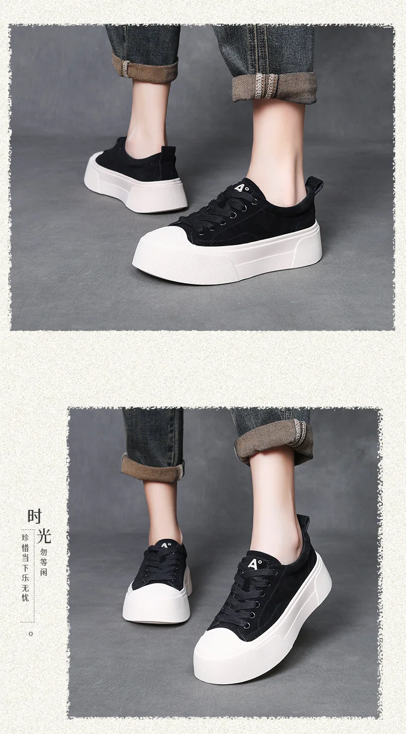 ZXRYXGS Frosted Cowhide Platform Shoes Height Increasing Sneakers 2026 New Lace-up Fashionable Versatile Casual Shoes for Women