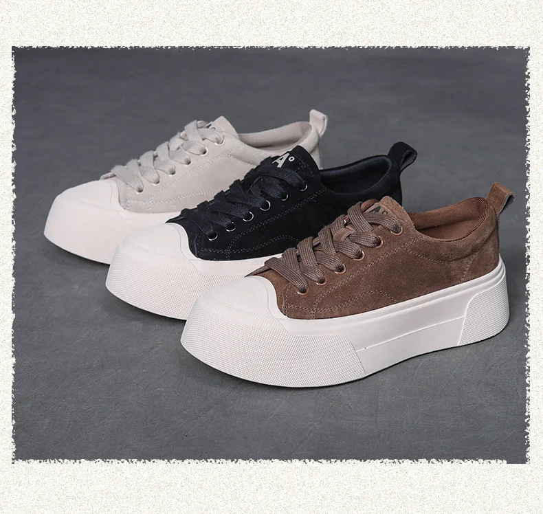 ZXRYXGS Frosted Cowhide Platform Shoes Height Increasing Sneakers 2026 New Lace-up Fashionable Versatile Casual Shoes for Women