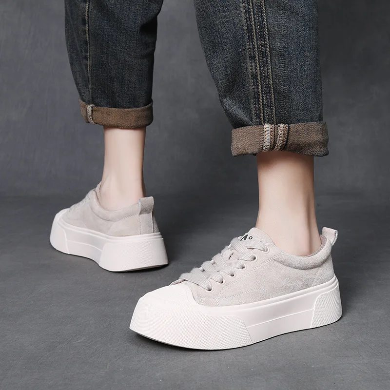 ZXRYXGS Frosted Cowhide Platform Shoes Height Increasing Sneakers 2026 New Lace-up Fashionable Versatile Casual Shoes for Women