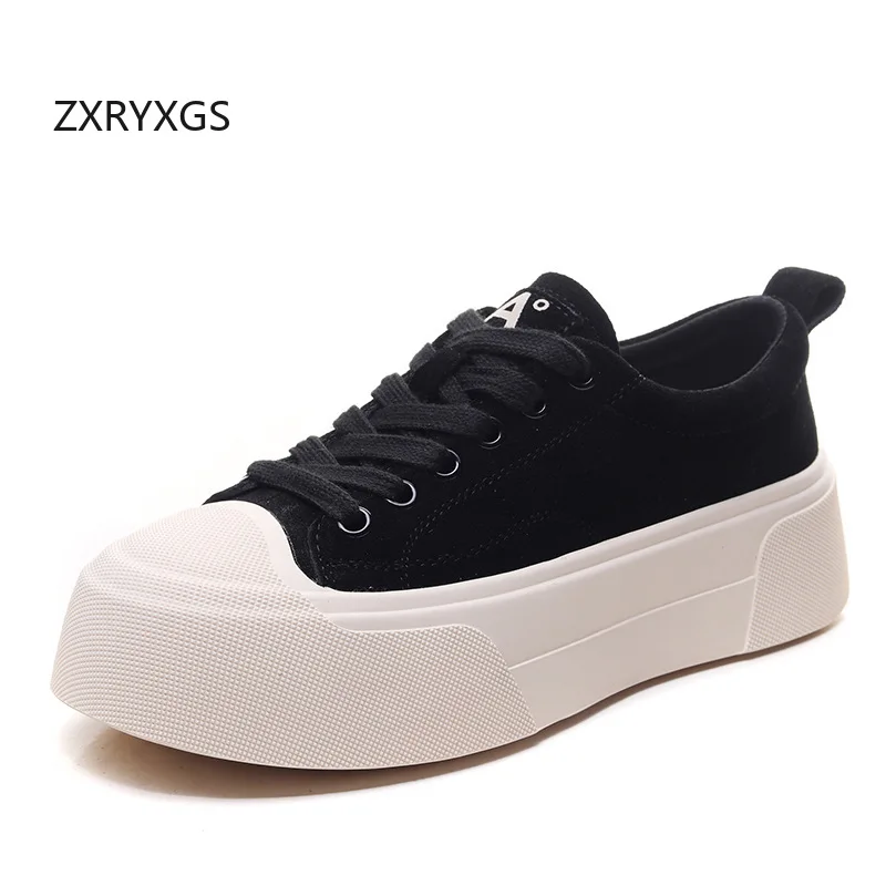 ZXRYXGS Frosted Cowhide Platform Shoes Height Increasing Sneakers 2026 New Lace-up Fashionable Versatile Casual Shoes for Women