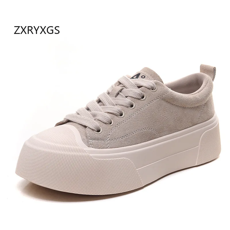ZXRYXGS Frosted Cowhide Platform Shoes Height Increasing Sneakers 2026 New Lace-up Fashionable Versatile Casual Shoes for Women