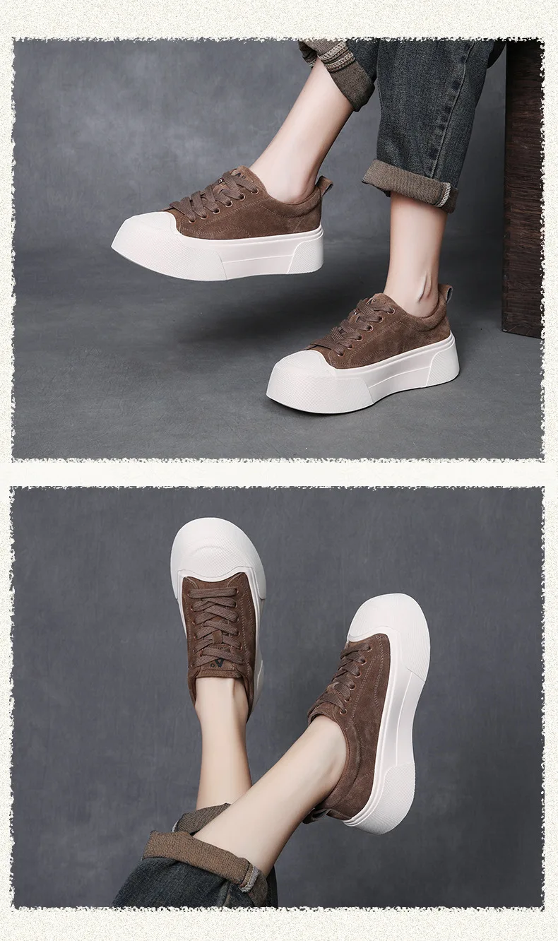 ZXRYXGS Frosted Cowhide Platform Shoes Height Increasing Sneakers 2026 New Lace-up Fashionable Versatile Casual Shoes for Women