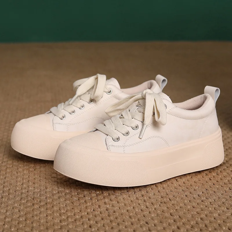ZXRYXGS Frosted Cowhide Platform Shoes Height Increasing Sneakers 2026 New Lace-up Fashionable Versatile Casual Shoes for Women