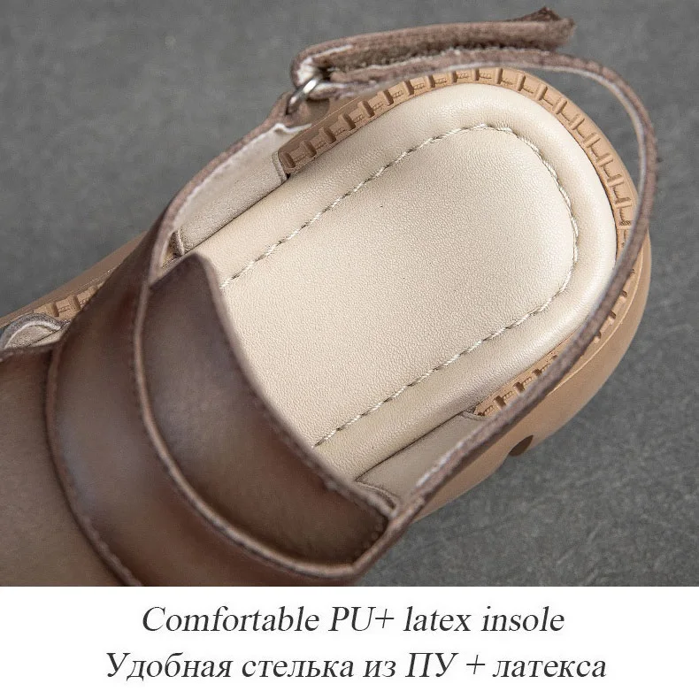 DRKANOL 2026 Handmade Genuine Leather Sandals Women Designer Luxury Hook And Loop Wedges Platform Casual Sandals Summer Shoes
