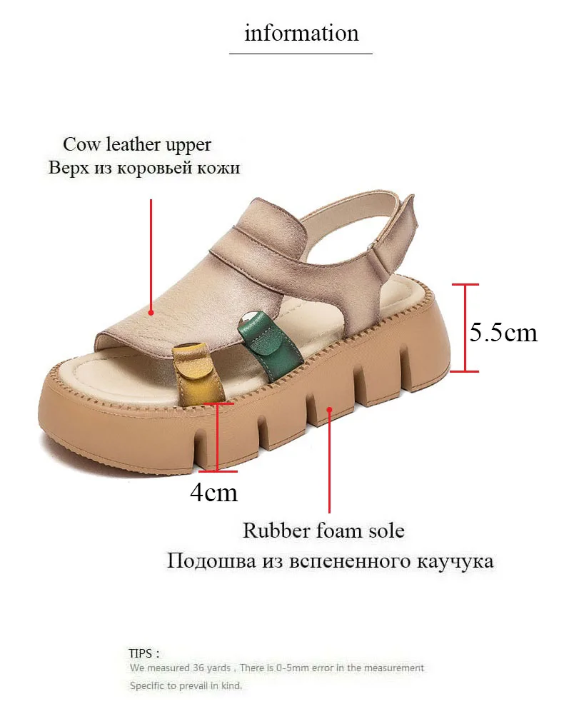 DRKANOL 2026 Handmade Genuine Leather Sandals Women Designer Luxury Hook And Loop Wedges Platform Casual Sandals Summer Shoes