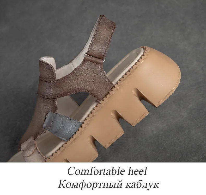 DRKANOL 2026 Handmade Genuine Leather Sandals Women Designer Luxury Hook And Loop Wedges Platform Casual Sandals Summer Shoes