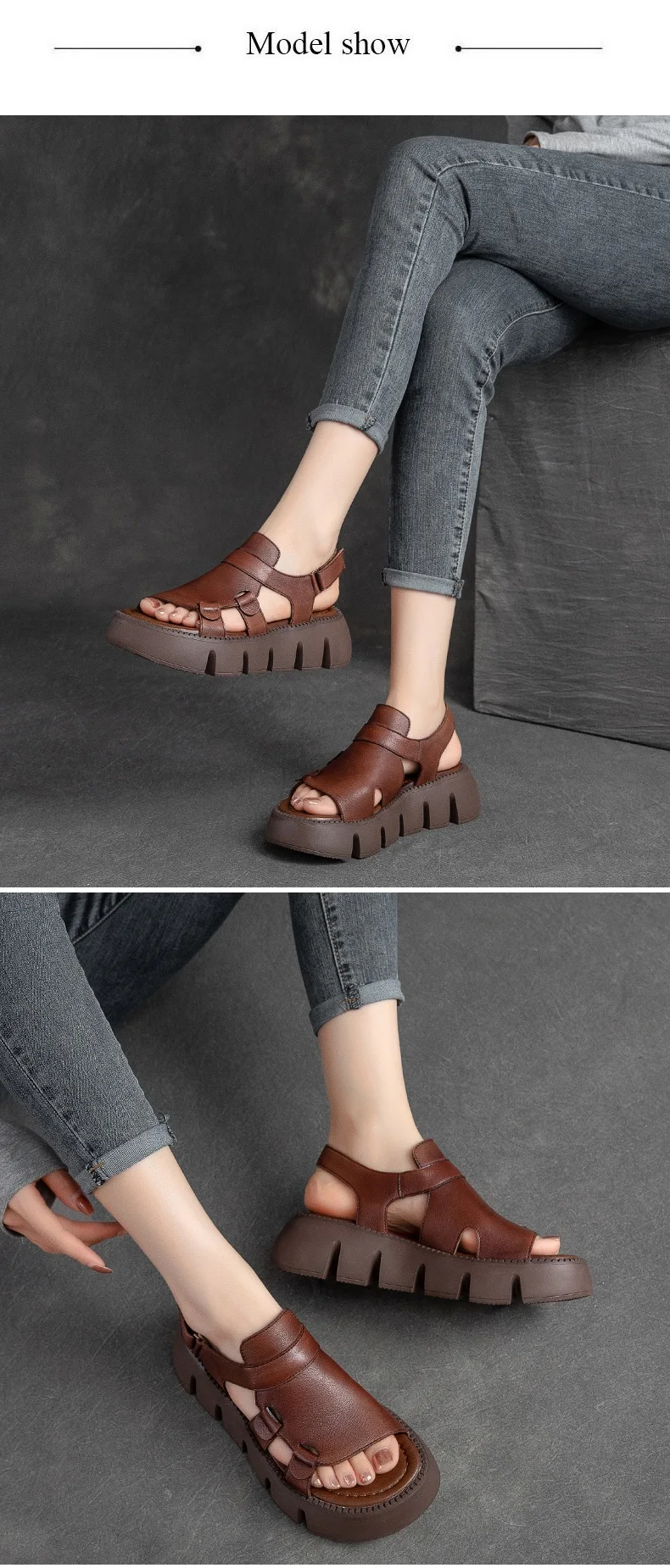 DRKANOL 2026 Handmade Genuine Leather Sandals Women Designer Luxury Hook And Loop Wedges Platform Casual Sandals Summer Shoes
