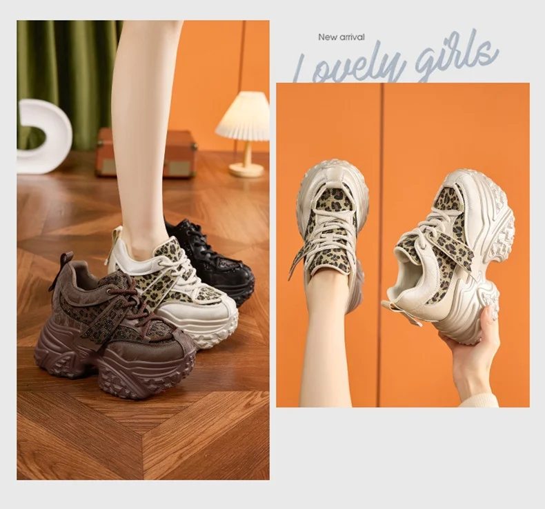 Women Casual Platform Sneakers 10CM High Heels 2026 New Spring Sport Leather Shoes Bling Trainers Chunky Sneakers Zapatos Mujer