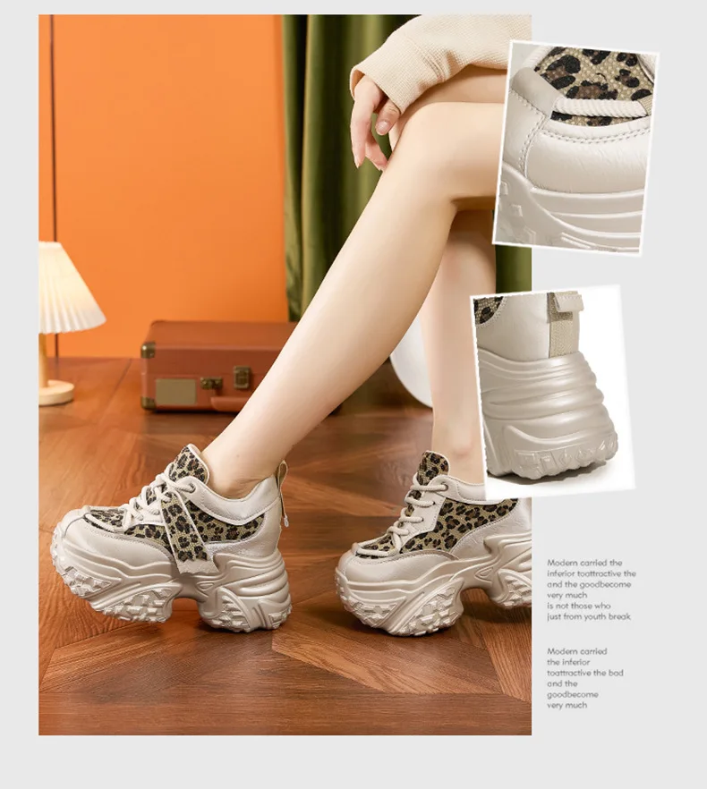 Women Casual Platform Sneakers 10CM High Heels 2026 New Spring Sport Leather Shoes Bling Trainers Chunky Sneakers Zapatos Mujer