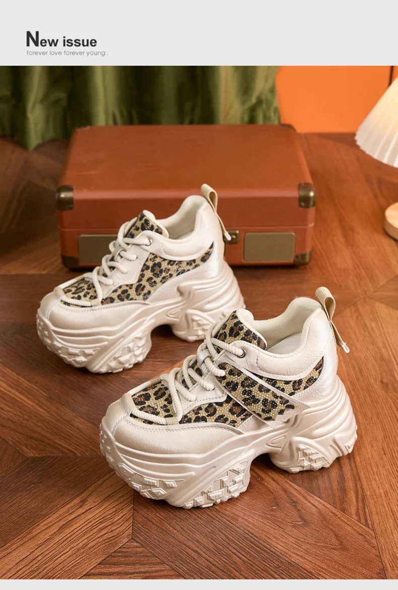 Women Casual Platform Sneakers 10CM High Heels 2026 New Spring Sport Leather Shoes Bling Trainers Chunky Sneakers Zapatos Mujer