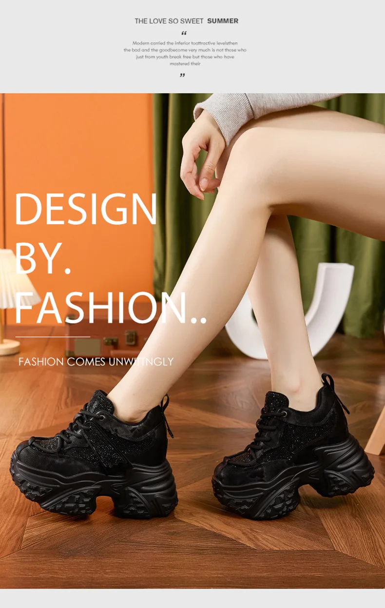 Women Casual Platform Sneakers 10CM High Heels 2026 New Spring Sport Leather Shoes Bling Trainers Chunky Sneakers Zapatos Mujer