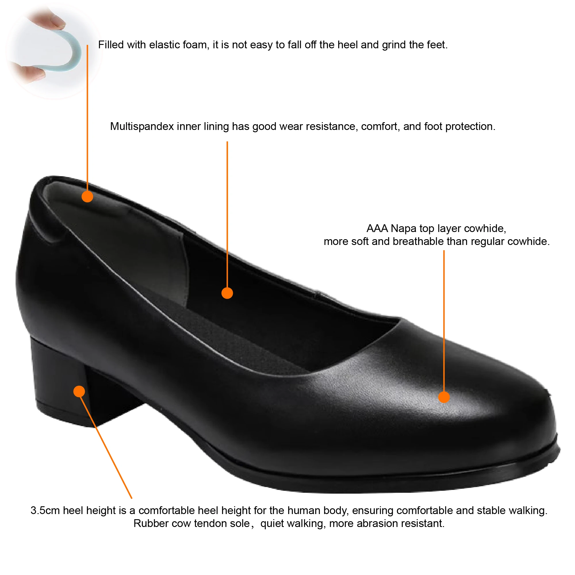 Comfortable and Breathable Mid-heel Genuine Leather Shoes Ideal for Waiters Office Staff Flight Attendants and Crew Members