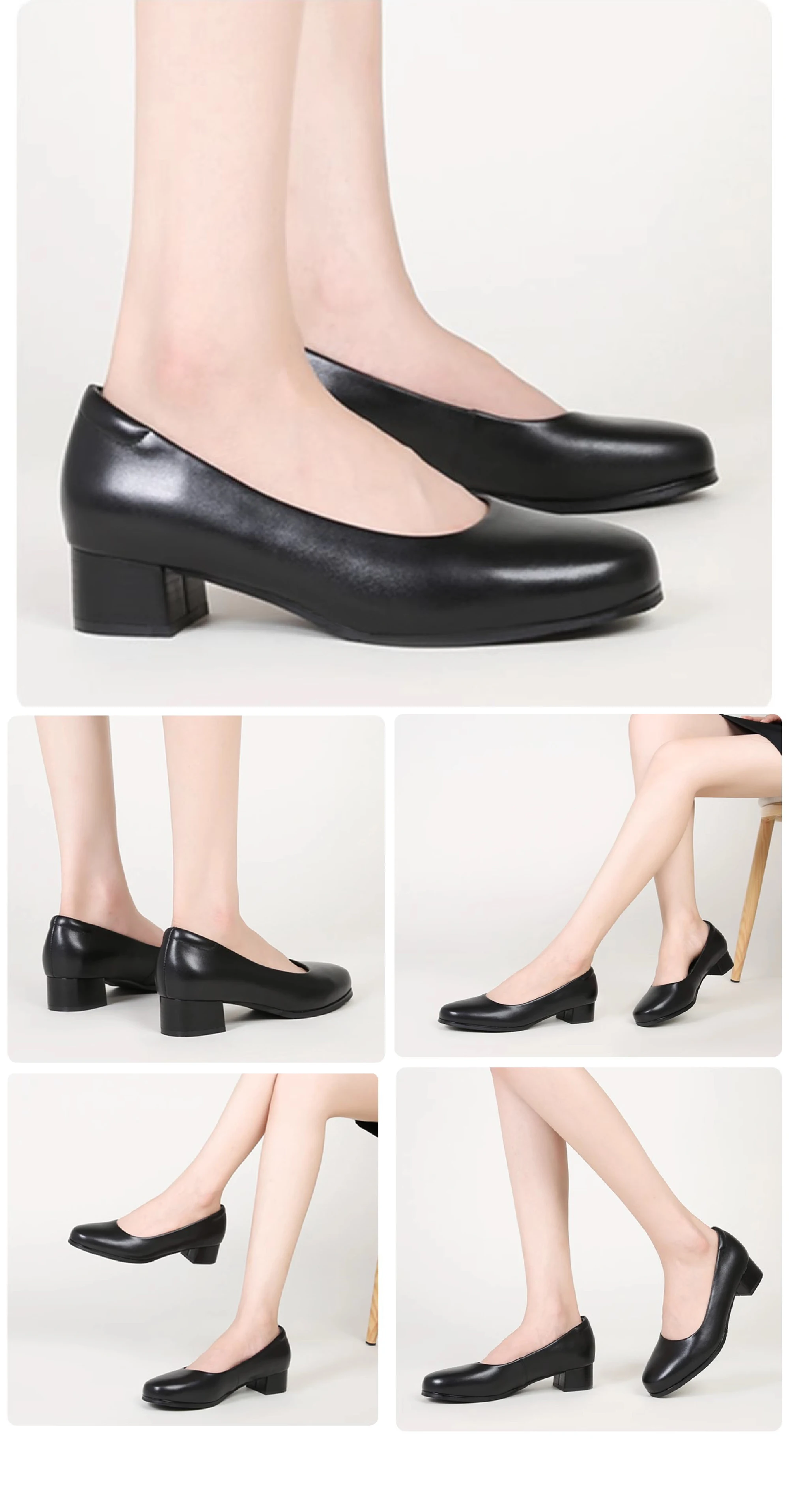 Comfortable and Breathable Mid-heel Genuine Leather Shoes Ideal for Waiters Office Staff Flight Attendants and Crew Members