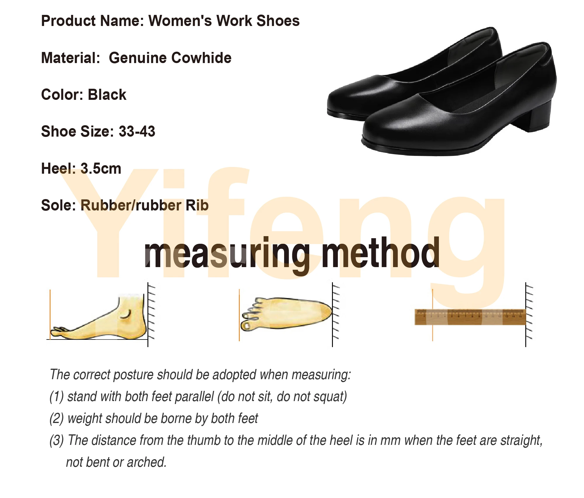Comfortable and Breathable Mid-heel Genuine Leather Shoes Ideal for Waiters Office Staff Flight Attendants and Crew Members